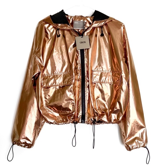 ASOS 90s Style Cropped Festival Metallic Anorak Jacket - Picture 1 of 8
